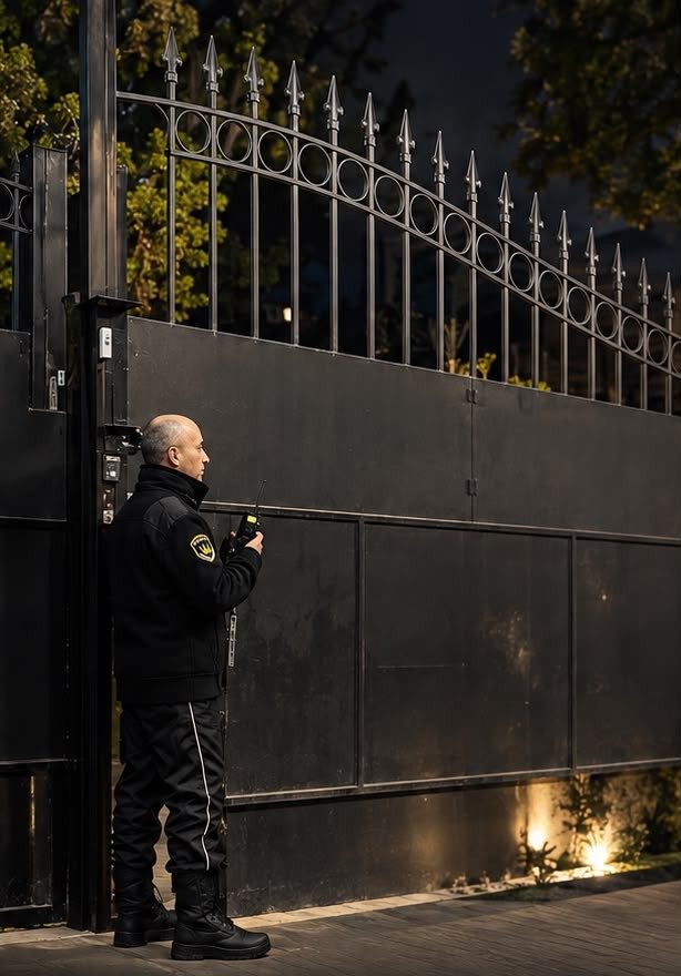 Vigilador de Los Cabos S.A. controlando un acceso de noche